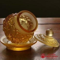 Chen Nuoc Tho Luu Ly Mau Vang Cao 9cm 10.3cm 2 1