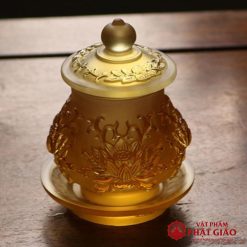 Chen Nuoc Tho Luu Ly Mau Vang Cao 9cm 10.3cm 3 1