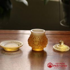 Chen Nuoc Tho Luu Ly Mau Vang Cao 9cm 10.3cm 5 1