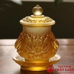 Chen Nuoc Tho Luu Ly Mau Vang Cao 9cm 10.3cm 7 1