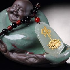 Dây Chuyền Mặt Đá Ngọc Nạm Chữ Phật Dát Vàng 999 6 Day Chuyen Mat Da Ngoc Nam Chu Phat Dat Vang 999 2