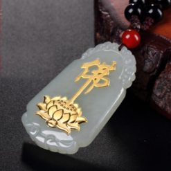 Dây Chuyền Mặt Đá Ngọc Nạm Chữ Phật Dát Vàng 999 5 Day Chuyen Mat Da Ngoc Nam Chu Phat Dat Vang 999 3