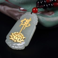 Dây Chuyền Mặt Đá Ngọc Nạm Chữ Phật Dát Vàng 999 3 Day Chuyen Mat Da Ngoc Nam Chu Phat Dat Vang 999 5