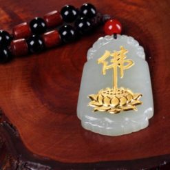 Dây Chuyền Mặt Đá Ngọc Nạm Chữ Phật Dát Vàng 999 7 Day Chuyen Mat Da Ngoc Nam Chu Phat Dat Vang 999 7