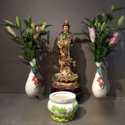 Lo Hoa Binh Bong Tho Cung Bang Su Cao Cap Mau Trang Xanh Co De Cao 31cm 1