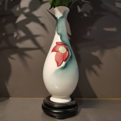 Lo Hoa Binh Bong Tho Cung Bang Su Cao Cap Mau Trang Xanh Co De Cao 31cm 2