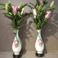 Lo Hoa Binh Bong Tho Cung Bang Su Cao Cap Mau Trang Xanh Co De Cao 31cm 5