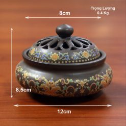 Lư Xông Trầm Bằng Gốm Sứ Màu Nâu, Kích Thước 12cm*8,5cm*8cm 9 Lu Tram Xong Nau In Hoa Tiet Duong Kinh 8cm 2