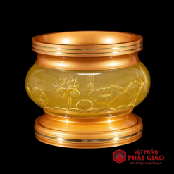 Bát Hương Hà Vận Lưu Ly Vàng Hoa Sen Nổi Đế Đồng, Nhiều Kích Thước 7 bat huong ha van luu ly vang hoa sen noi nhieu co vat pham phat giao la boi 2