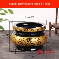 Bát Nhang Bằng Sứ Màu Đen Viền Vàng Chữ Phật, Nhiều Kích Cỡ 2 bat nhang bang su mau den vien vang chu phat nhieu co vat pham phat giao la boi 10