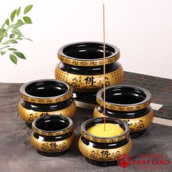 Bát Nhang Bằng Sứ Màu Đen Viền Vàng Chữ Phật, Nhiều Kích Cỡ 8 bat nhang bang su mau den vien vang chu phat nhieu co vat pham phat giao la boi 4