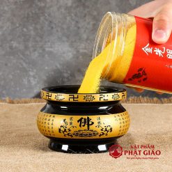 Bát Nhang Bằng Sứ Màu Đen Viền Vàng Chữ Phật, Nhiều Kích Cỡ 7 bat nhang bang su mau den vien vang chu phat nhieu co vat pham phat giao la boi 5