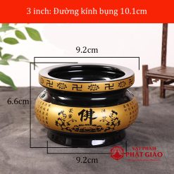 Bát Nhang Bằng Sứ Màu Đen Viền Vàng Chữ Phật, Nhiều Kích Cỡ 6 bat nhang bang su mau den vien vang chu phat nhieu co vat pham phat giao la boi 6