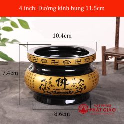 Bát Nhang Bằng Sứ Màu Đen Viền Vàng Chữ Phật, Nhiều Kích Cỡ 4 bat nhang bang su mau den vien vang chu phat nhieu co vat pham phat giao la boi 8