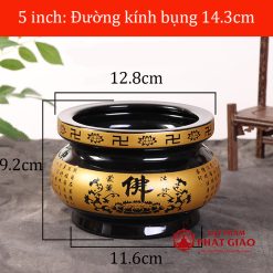 Bát Nhang Bằng Sứ Màu Đen Viền Vàng Chữ Phật, Nhiều Kích Cỡ 3 bat nhang bang su mau den vien vang chu phat nhieu co vat pham phat giao la boi 9