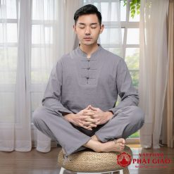 Bộ Cư Sĩ Nam Cổ Trụ Dài Tay Vải Linen Hàn Quốc Màu Xám, Size S, M, L, XL 5 bo cu si nam co tru dai tay vai linen cao cap mau xam nhieu kich co vat pham phat giao la boi 3