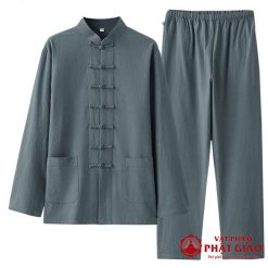 Bộ Cư Sĩ Nam Vải Lanh Cao Cấp, Màu Xanh Sẫm, Nhiều Kích Cỡ 7 bo cu si nam vai lanh cao cap mau xanh sam nhieu kich co vat pham phat giao la boi 2