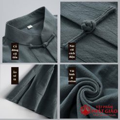 Bộ Cư Sĩ Nam Vải Lanh Cao Cấp, Màu Xanh Sẫm, Nhiều Kích Cỡ 5 bo cu si nam vai lanh cao cap mau xanh sam nhieu kich co vat pham phat giao la boi 4