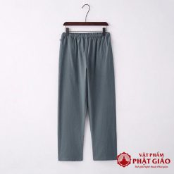 Bộ Cư Sĩ Nam Vải Lanh Cao Cấp, Màu Xanh Sẫm, Nhiều Kích Cỡ 4 bo cu si nam vai lanh cao cap mau xanh sam nhieu kich co vat pham phat giao la boi 5