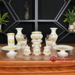 Bộ Đồ Thờ Sứ Trắng Hoa Sen Vàng, Nhiều Kích Cỡ 4 bo do tho su trang hoa sen vang nhieu kich co 1