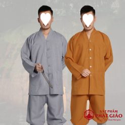 Bộ Quần Áo Cư Sĩ Nam Dài Tay, Vải Linen Màu Nâu, Xám Nút Nhựa, Size S, M, L, XL 3 bo quan ao cu si nam dai tay vai linen cao cap mau nau xam nhieu kich co vat pham phat giao la boi 2