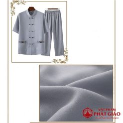 Bộ Quần Áo Cư Sĩ Nam Ngắn Tay Vải Lanh, Pháp Phục Phật Tử Nam Màu Xám 6 bo quan ao cu si nam ngan tay vai lanh mau xam phap phuc phat tu nam vat pham phat giao la boi 3