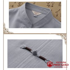 Bộ Quần Áo Cư Sĩ Nam Ngắn Tay Vải Lanh, Pháp Phục Phật Tử Nam Màu Xám 3 bo quan ao cu si nam ngan tay vai lanh mau xam phap phuc phat tu nam vat pham phat giao la boi 6