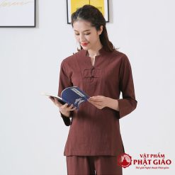 Bộ Quần Áo Cư Sĩ Nữ Màu Nâu Vải Cotton, Quần Áo Phật Tử Nữ Đi Lễ Chùa Trang Nhã Thanh Lịch 2 bo quan ao cu si nu mau nau quan ao phat tu nu di le chua thanh lich vat pham phat giao la boi 2