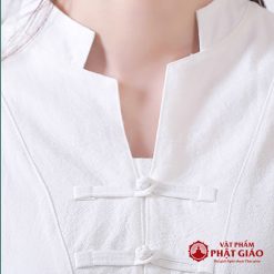 Bộ Quần Áo Cư Sĩ Nữ Màu Trắng Vải Cotton, Quần Áo Phật Tử Nữ Đi Lễ Chùa Trang Nhã Thanh Lịch 2 bo quan ao cu si nu mau trang quan ao phat tu nu di le chua thanh lich vat pham phat giao la boi 5