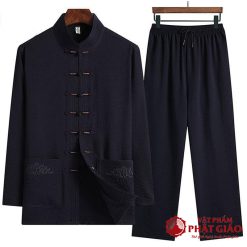 Bộ Quần Áo Cư Sĩ Vải Lanh, Quần Áo Đi Chùa Phật Tử Nam Màu Xanh Đen 1 bo quan ao cu si vai lanh bo quan ao phat tu nam mau xanh den nhieu kich co vat pham phat giao la boi 4