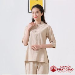 Bộ Quần Áo Nữ Cư Sĩ Màu Kem Vải Cotton, Quần Áo Đi Chùa Lễ Phật Trang Nhã Thanh Lịch 4 bo quan ao nu cu si mau kem vai cotton ao di chua le phat trang nha thanh lich vat pham phat giao la boi 4