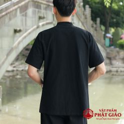 Bộ Thiền Nam Ngắn Tay Vải Trúc Sa Cotton Màu Đen 2 bo thien nam vai truc sa cotton ngan tay mau den vat pham phat giao la boi 3