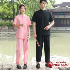 Bộ Thiền Nam Ngắn Tay Vải Trúc Sa Cotton Màu Đen 1 bo thien nam vai truc sa cotton ngan tay mau den vat pham phat giao la boi 4