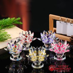 Chân Đế Nến Hoa Sen Pha Lê Nhiều Mầu, Cao 9.5cm 1 chan de nen hoa sen pha le nhieu mau cao 9 5cm 1