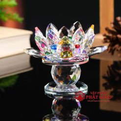 Chân Đế Nến Hoa Sen Pha Lê Nhiều Mầu, Cao 9.5cm 10 chan de nen hoa sen pha le nhieu mau cao 9 5cm 11