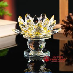 Chân Đế Nến Hoa Sen Pha Lê Nhiều Mầu, Cao 9.5cm 9 chan de nen hoa sen pha le nhieu mau cao 9 5cm 12