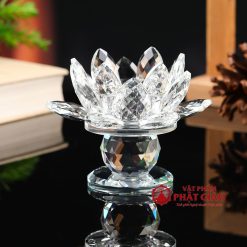 Chân Đế Nến Hoa Sen Pha Lê Nhiều Mầu, Cao 9.5cm 7 chan de nen hoa sen pha le nhieu mau cao 9 5cm 14