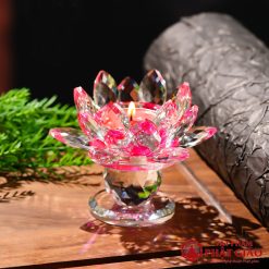 Chân Đế Nến Hoa Sen Pha Lê Nhiều Mầu, Cao 9.5cm 2 chan de nen hoa sen pha le nhieu mau cao 9 5cm 2