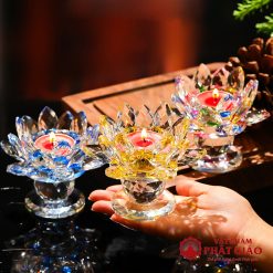 Chân Đế Nến Hoa Sen Pha Lê Nhiều Mầu, Cao 9.5cm 15 chan de nen hoa sen pha le nhieu mau cao 9 5cm 4 1