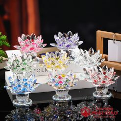 Chân Đế Nến Hoa Sen Pha Lê Nhiều Mầu, Cao 9.5cm 4 chan de nen hoa sen pha le nhieu mau cao 9 5cm 5