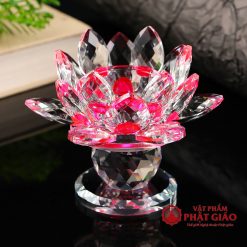 Chân Đế Nến Hoa Sen Pha Lê Nhiều Mầu, Cao 9.5cm 6 chan de nen hoa sen pha le nhieu mau cao 9 5cm 6