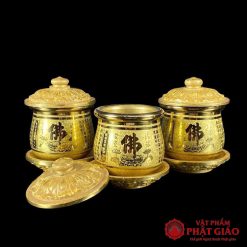 Chén Nước Thờ Bằng Đồng Vàng, In Chữ Phật Tâm Kinh, Nhiều Kích Cỡ 3 chen nuoc tho bang dong vang in chu phat tam kinh vat pham phat giao la boi 3