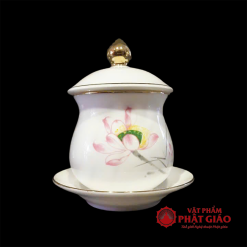 Chén Nước Thờ Bằng Sứ Trắng Sen Hồng Viền Vàng, Nhiều Kích Cỡ 3 chen nuoc tho bang su hoa sen hong vien vang vat pham phat giao la boi 2