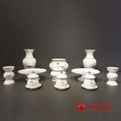 Chén Nước Thờ Bằng Sứ Trắng Sen Hồng Viền Vàng, Nhiều Kích Cỡ 1 chen nuoc tho bang su hoa sen hong vien vang vat pham phat giao la boi 4