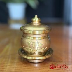 Chén Thờ Hoa Sen Chữ Phật Đồng Vàng, Nhiều Kích Cỡ 7 chen tho hoa sen chu phat dong vang nhieu co vat pham phat giao la boi 2