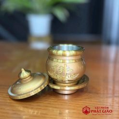 Chén Thờ Hoa Sen Chữ Phật Đồng Vàng, Nhiều Kích Cỡ 5 chen tho hoa sen chu phat dong vang nhieu co vat pham phat giao la boi 4