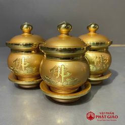 Chén Thờ Hoa Sen Chữ Phật Đồng Vàng, Nhiều Kích Cỡ 4 chen tho hoa sen chu phat dong vang nhieu co vat pham phat giao la boi 5