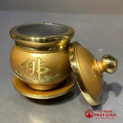 Chén Thờ Hoa Sen Chữ Phật Đồng Vàng, Nhiều Kích Cỡ 3 chen tho hoa sen chu phat dong vang nhieu co vat pham phat giao la boi 6