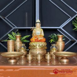 Chén Thờ Hoa Sen Chữ Phật Đồng Vàng, Nhiều Kích Cỡ 1 chen tho hoa sen chu phat dong vang nhieu co vat pham phat giao la boi 8