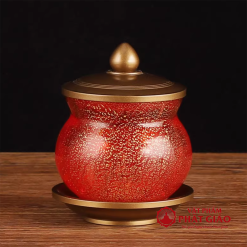 Cốc Nước Thờ Mãn Thiên Lưu Ly Màu Đỏ Nhũ Vàng Cao Cấp, Cao 10cm 6 coc nuoc tho man thien luu ly mau do cao cap vat pham phat giao la boi 2